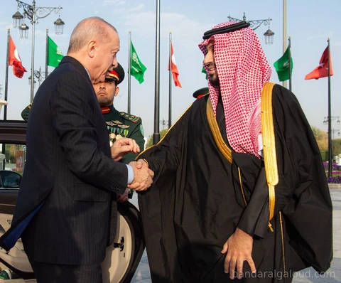 سمو سيدي ولي العهد يستقبل رئيس جمهورية تركيا في قصر اليمامة بالرياض.